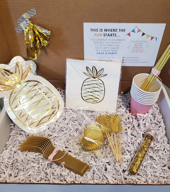 Pink and Gold Pineapple Party in a Box | Party at Home | Quarantine Party | White and Gold Pineapple Party Il_570xn