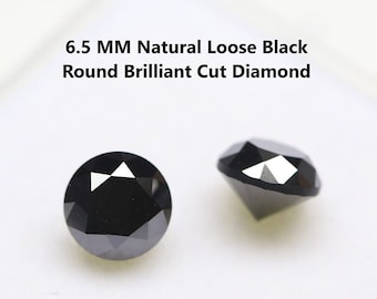 6.5 MM Natural Black Diamond Round Brilliant Cut, Loose Black Diamond for Engagement Ring, Faceted African Diamond Gift
