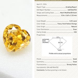 0.25 ct. Fancy Vivid Yellow-Orange, Natural Even, VS2 Heart - GIA Cert. Natural Fancy Color Diamond