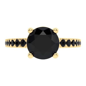 14k Gold Black Round Brilliant Cut Diamond Engagement Ring