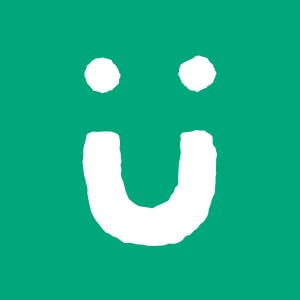 May include: A white smiley face with two dots for eyes and a curved line for a mouth on a green background.