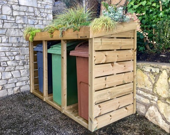 Triple Wheelie Bin Store with Green Roof Planter