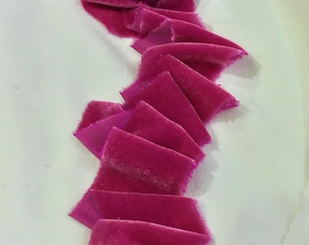 Raw edged luxurious silk velvet ribbon inside ‘Barbie Pink’ cerise pin approx 5-6cm x 3y