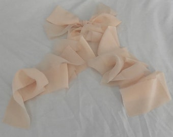 Raw edged naturally dyed silk ribbon duo each ribbon approx 2m x6cm in a nude apricot blush shade