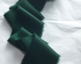 Hand dyed raw dyed organic bamboo silk ribbon in forest green approx 5-6cm x 3m