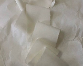 Hand dyed raw edged matt silk ribbon approx 2”x 3m in Parchment antiqued white shade