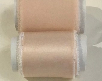 Limited raw edged duo of cntrating ribbons, one in bamboo silk the other matt crepe in in lovely blush shell nude shade each roll 5-6cm x 3m