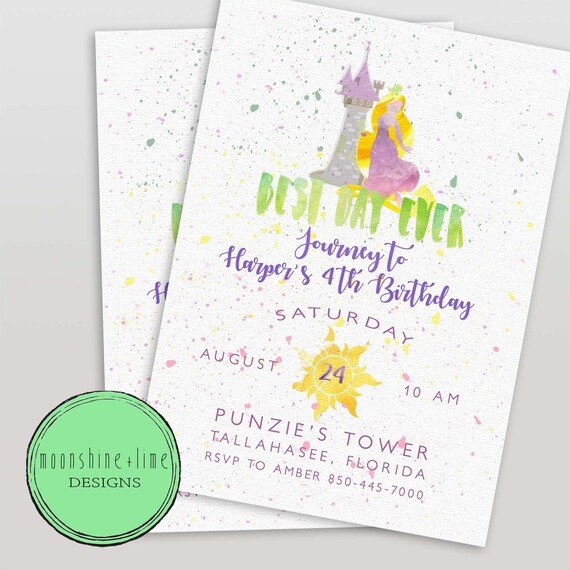 Tangled Watercolor Birthday Party Invitation Ft. Rapunzel and | Etsy