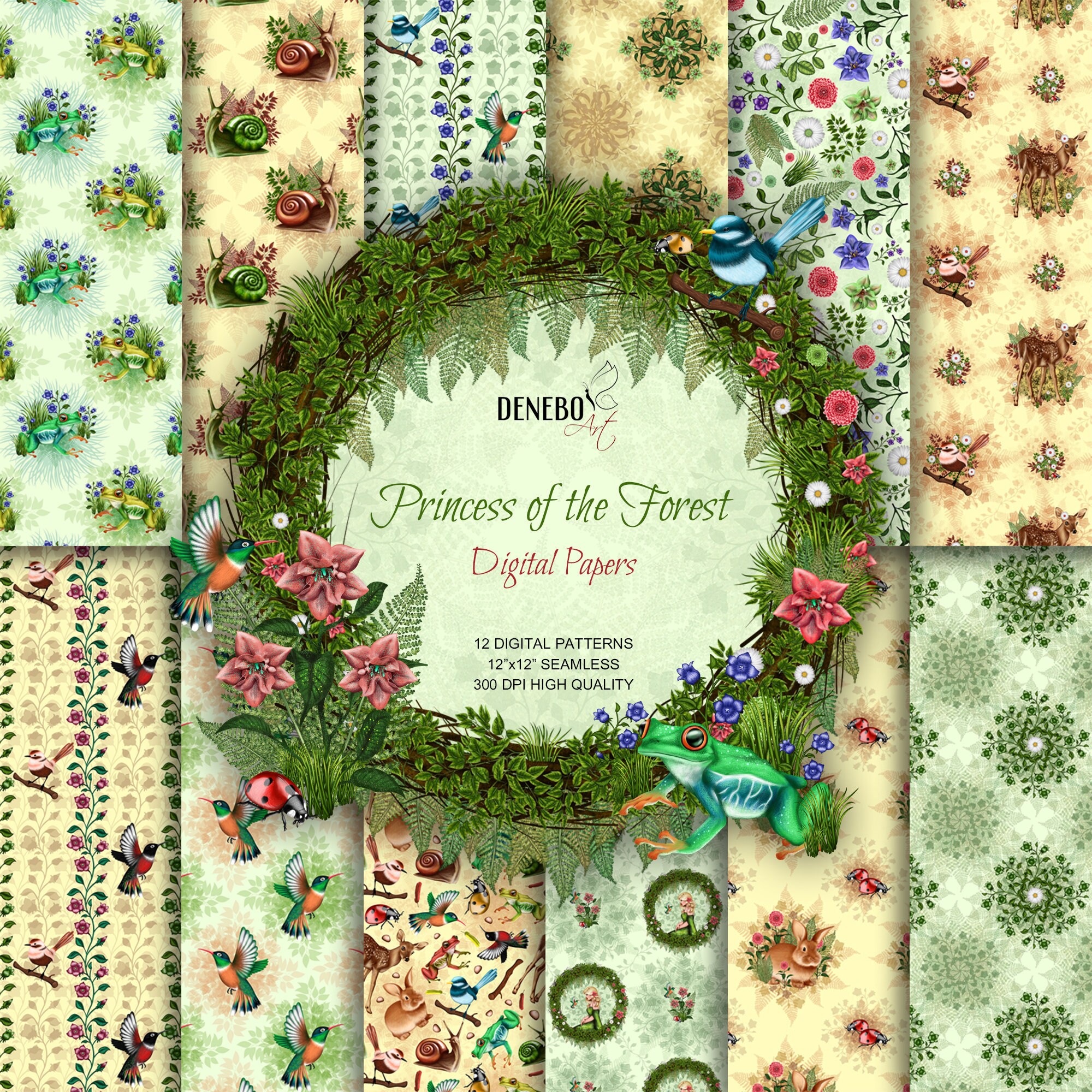 Download Digital Paper Pack Woodland Animals Flower Seamless Pattern Etsy