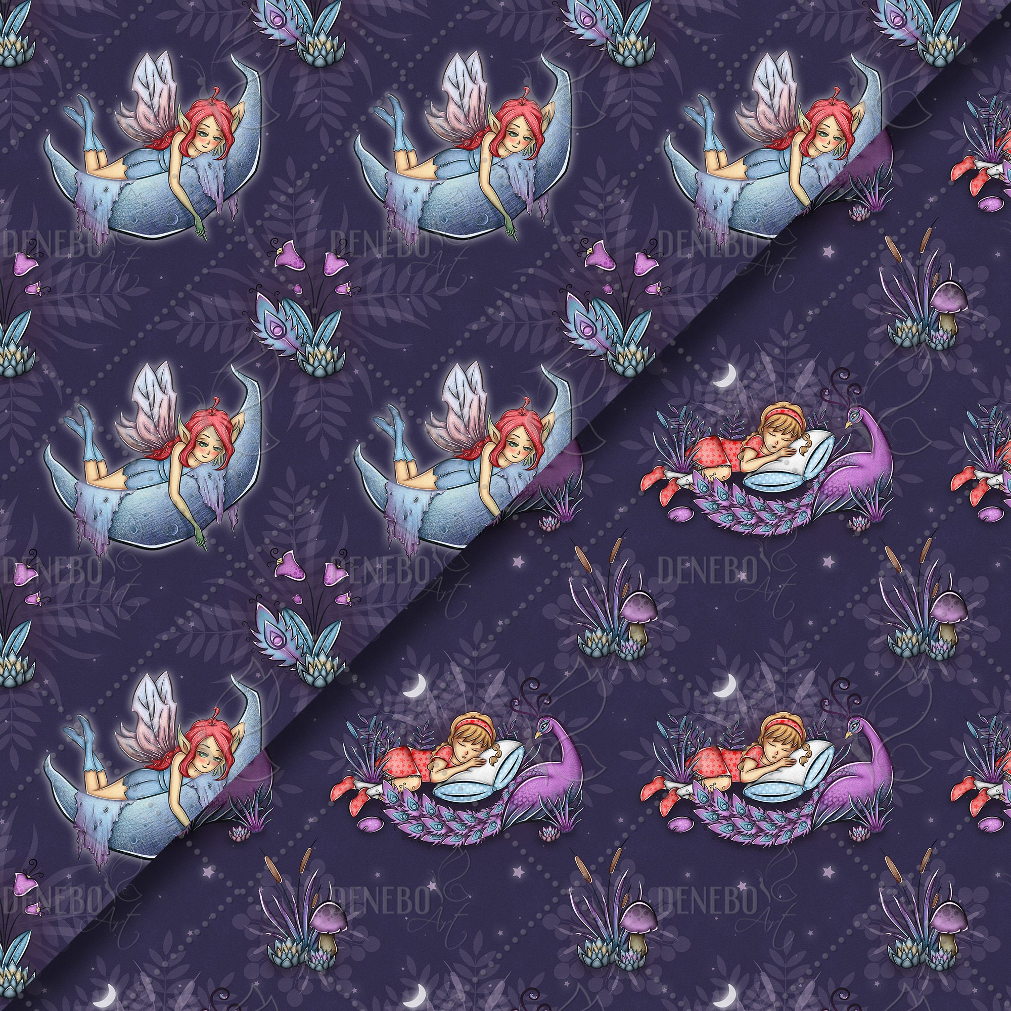 Night Sky Seamless Pattern Dark Violet Digital Paper Pack Fairytale ...