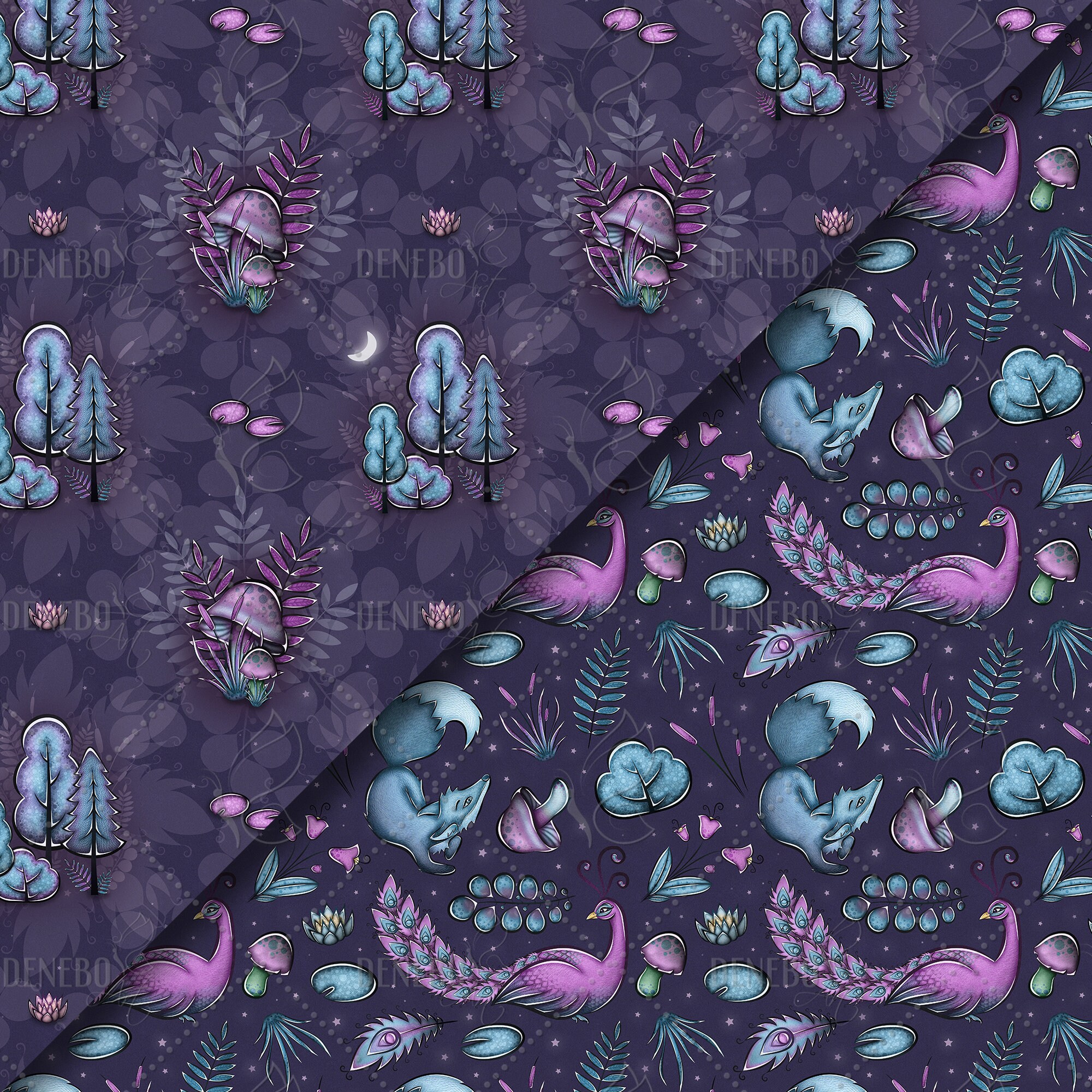 Night Sky Seamless Pattern Dark Violet Digital Paper Pack Fairytale ...