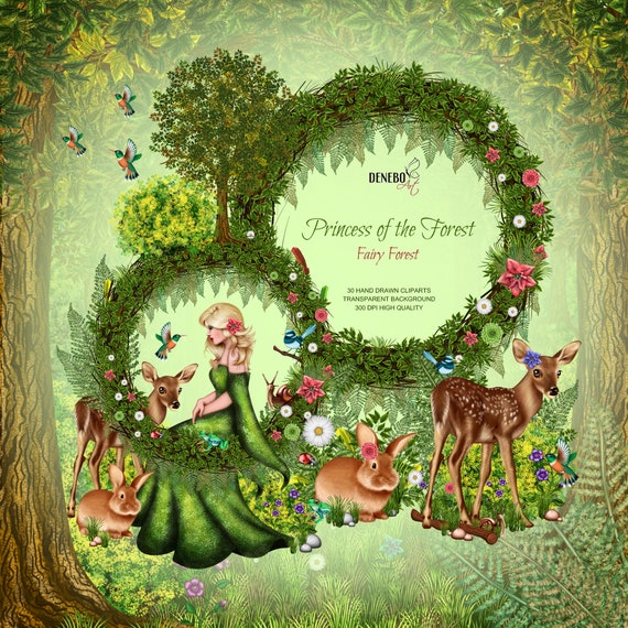Princess Clipart Woodland Animals Forest Flower Clipart Fairy Etsy