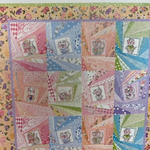 Loralie Little Gray Cat Panel Quilt Kit Fabric - Pattern - Baby Gift
