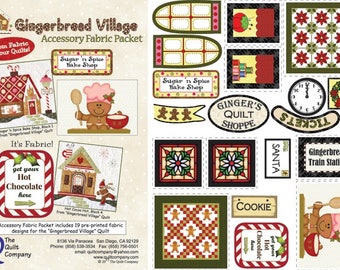 The Quilt Company Gingerbread Village Applique Fabric Accessory Pack - Signs printed on fabric