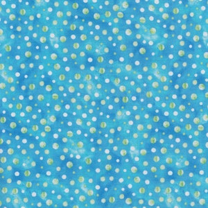 Mimosa- Lime Green White Dots on Aqua 24025-Q, QT Fabrics, Fabric by Half Yard