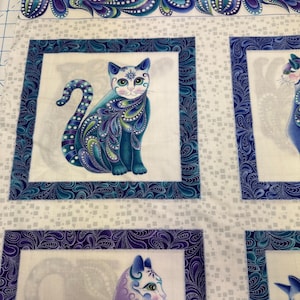 Benartex Cat-I-Tude Cat Fabric Cats and Metallic Hearts on Black Background  Singing the Blues - By the Panel