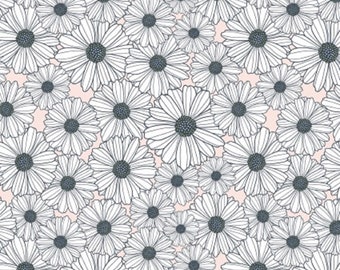 Daisy Mae Poppie Cotton Fabric - Daisies on Pink Background- Priced by the 1/2 Yard - Cut in 1 piece #DM20112