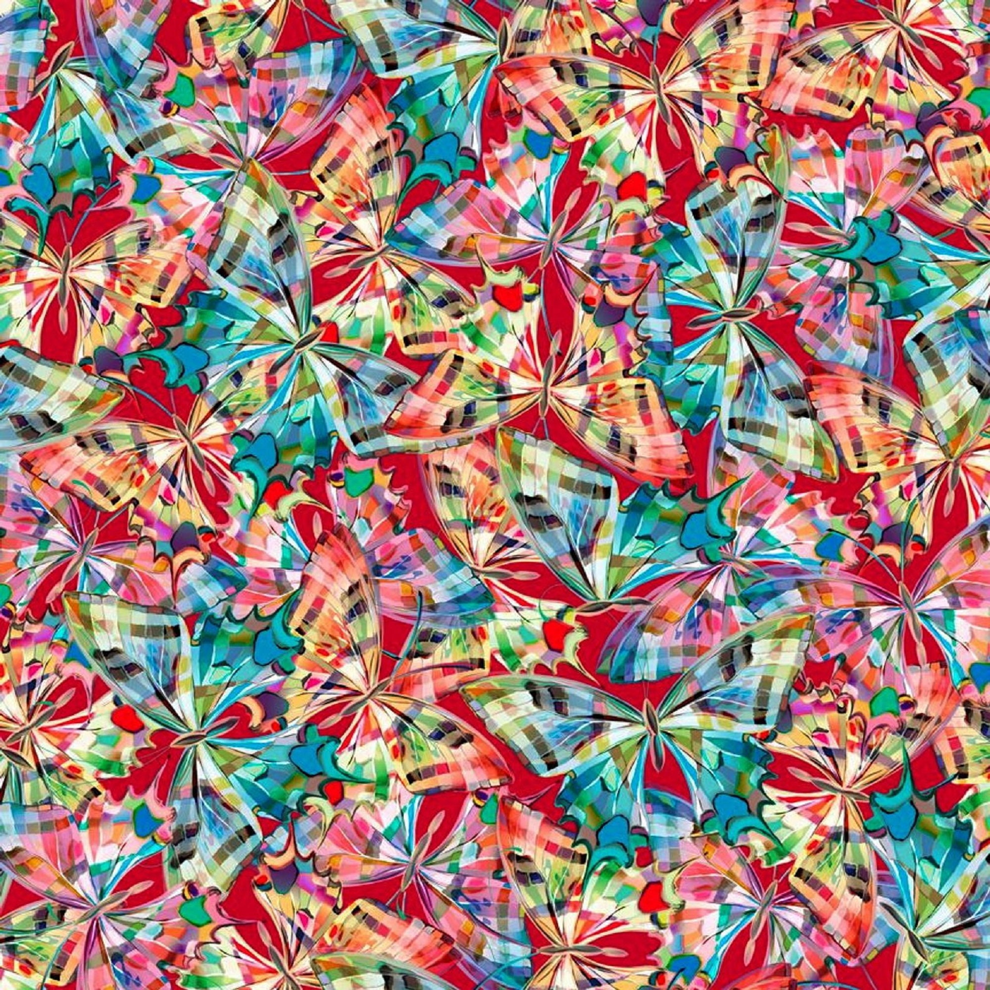 Daisy Meadow Butterfly - Red Background - 27804-R - QT Fabrics - Priced by the 1/2 yard - Cut continuously