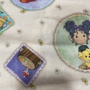 QT Fabric Garden Girls - Girls Flowers on Ecru by Ninette - 28764 - E - Priced by the 1/2 Yard