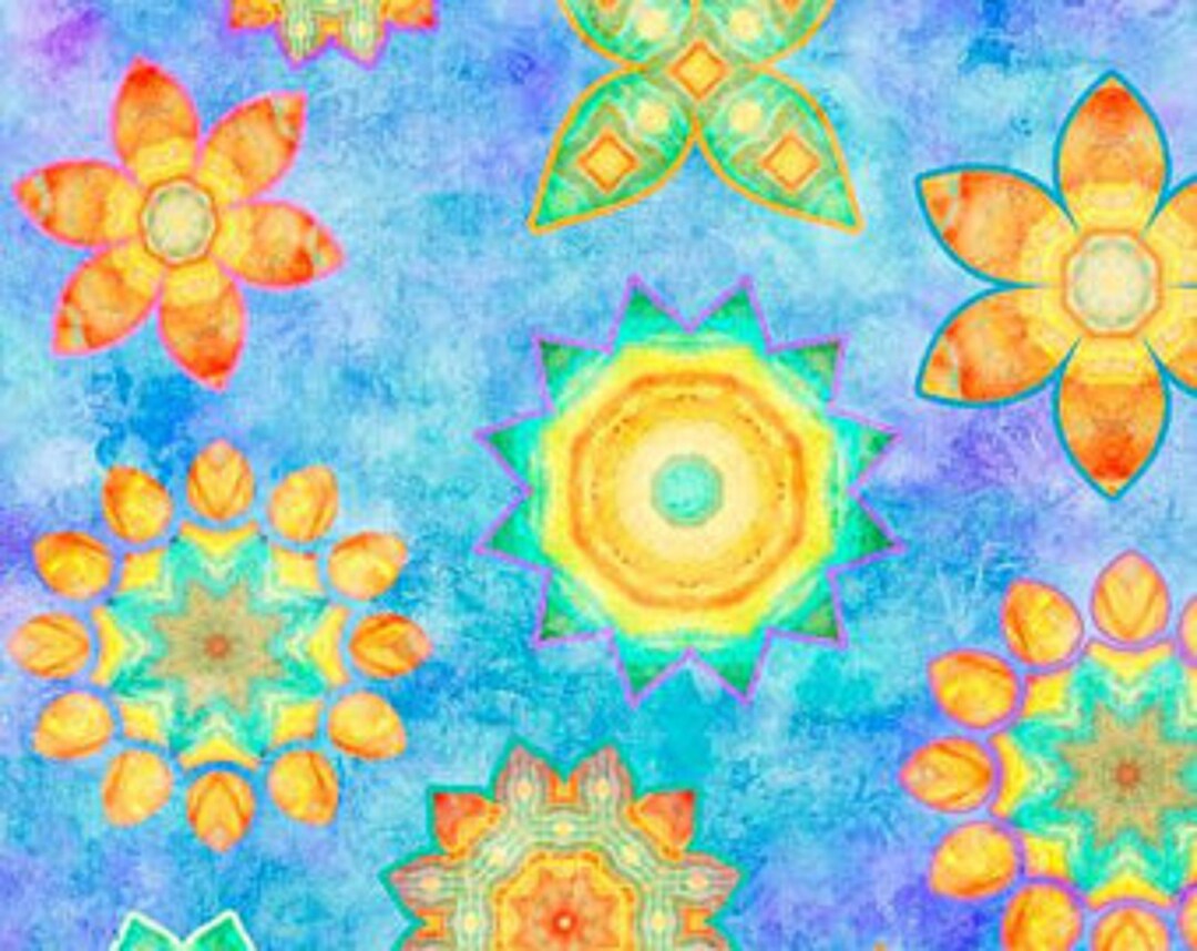 Dream Big Flower Toss Orange Yellow on Turquoise Blue Etsy