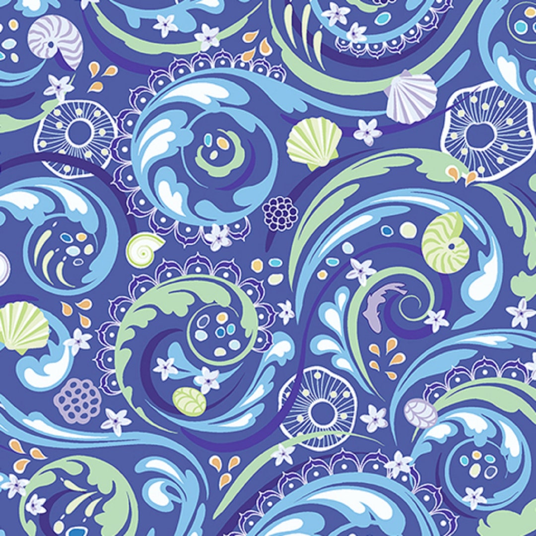 Crescendo Ocean Blue Amanda Murphy Benartex Fabric Priced by the Half ...
