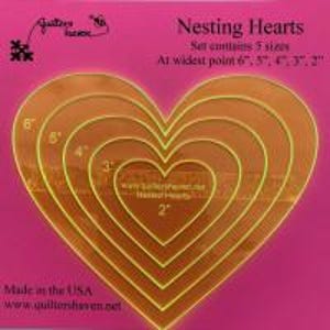Nesting Hearts Acrylic Quilting Templates - 5 Sizes