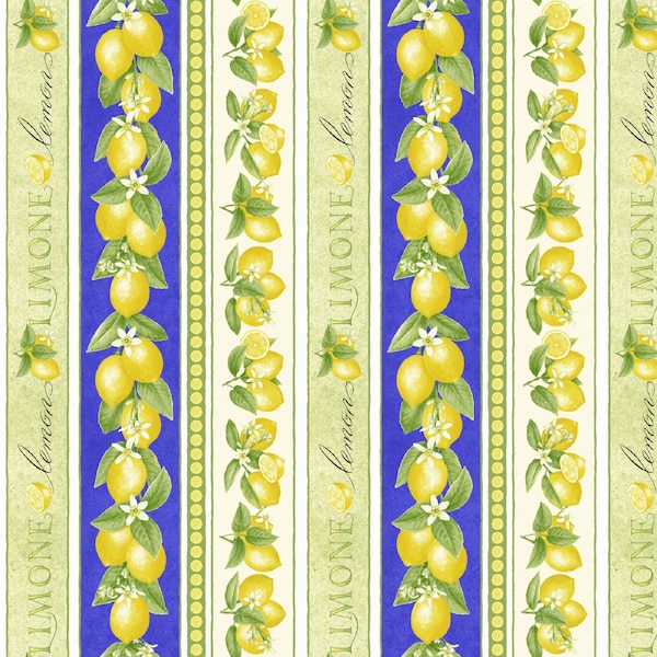 Just Lemons - Border Stripe - Jane Shasky - Henry Glass Fabric - Priced by the 1/2 yard