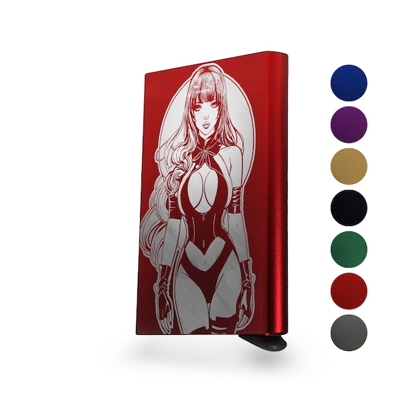 MATURE - Pop Up Metal Wallet - RFID Blocking - Anime Girl 3