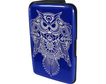 Porte-cartes en métal avec étui de poche - Blocage RFID - Steam Owl