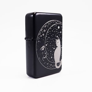 Custom - Designed  Styled  Petrol Lighter - Cat & Moon