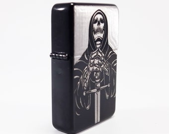 Petrol Lighter - Designed  Styled  Flip Top Petrol Lighter - Brand New - Skeleton Knight