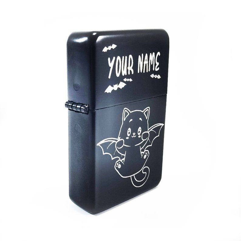 Halloween Designed Styled Petrol Lighter Kitty Cat Bat image 1