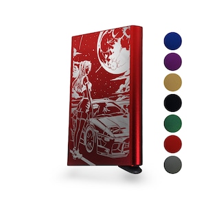 Metalen pop-up portemonnee - RFID-blokkering - Anime Girl Car
