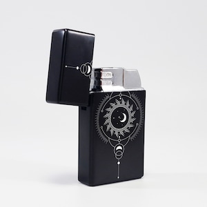 Butane Lighter - Designed  Styled Cigarette Flip Top Butane Lighter - Personalized - Crystal Sun