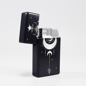 Butane Lighter - Designed  Styled  Flip Top Butane Lighter - Personalized - Moon Cycle