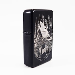 Petrol Lighter - Designed  Styled  Flip Top Petrol Lighter - Brand New - Howling Wolf