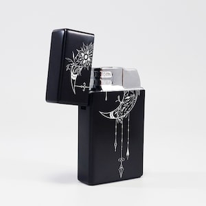 Butane Lighter - Designed  Styled  Flip Top Butane Lighter - Personalized - Moon Charm