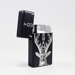 Butane Lighter - Designed  Styled  Flip Top Butane Lighter - Personalized - Geo Deer
