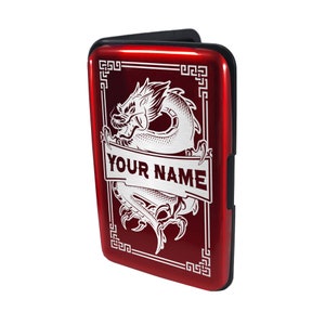 Porte-cartes en métal avec étui de poche - Blocage RFID - Dragon personnalisé
