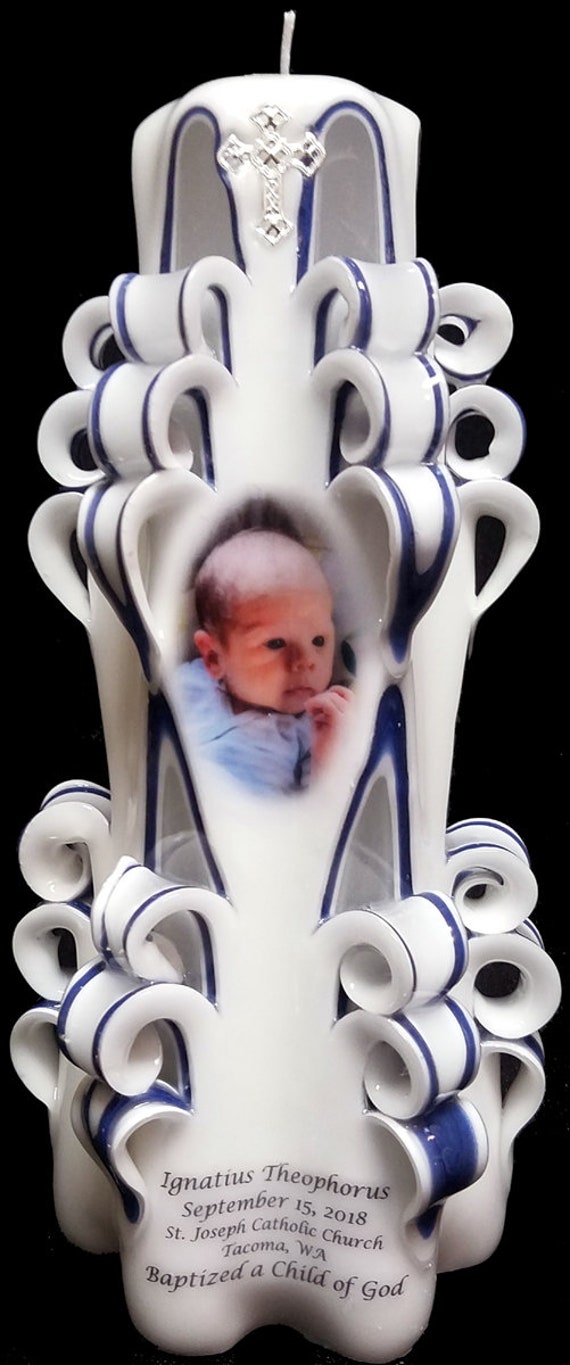 Photo Baptism Candle Custom Candles Baby Boy Keepsake Etsy