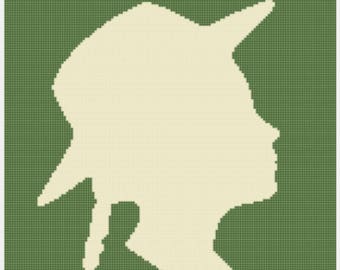 May include: A green background with a white silhouette of a person wearing a hat. The text "Anne of Green Gables" is written in white below the silhouette.