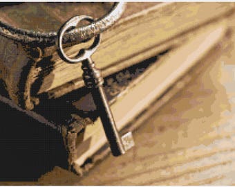 Antique Books and Key Cross Stich Pattern