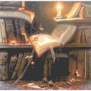 Magical Library Cross Stitch Pattern