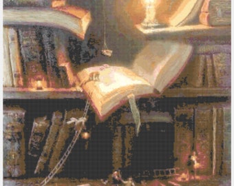 Magische Bibliothek Kreuzstichmuster
