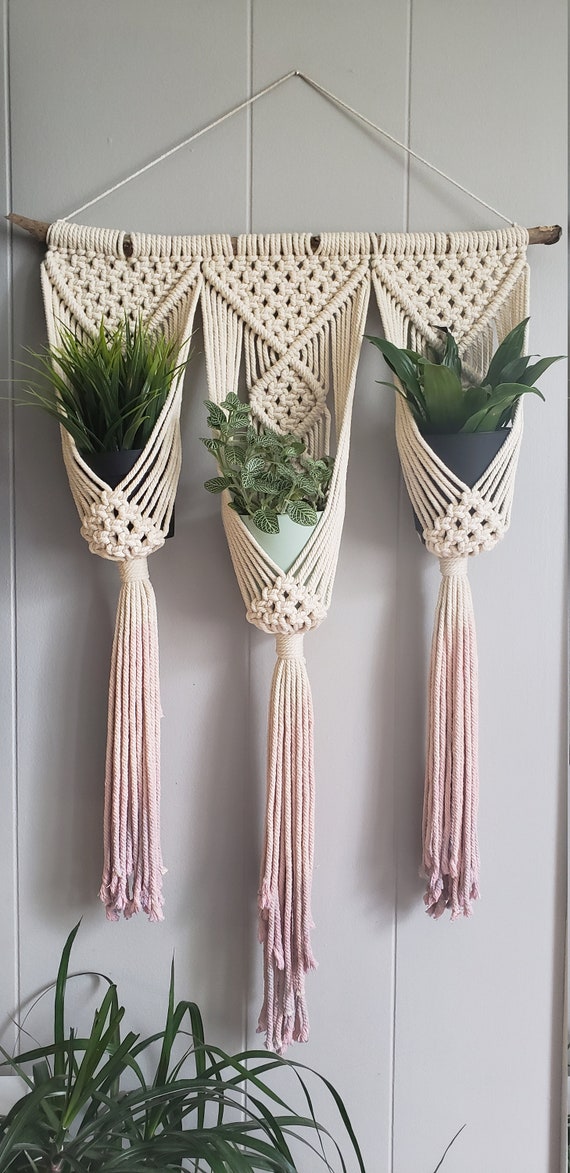 Macrame wall hanging triple plant holder / ombre macrame plant | Etsy