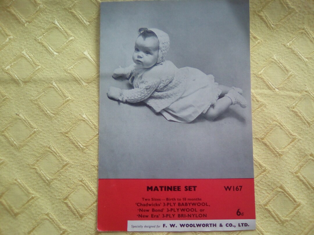 50s Woolworths W167, Babies Matinee Coat, Mittens, Booties and