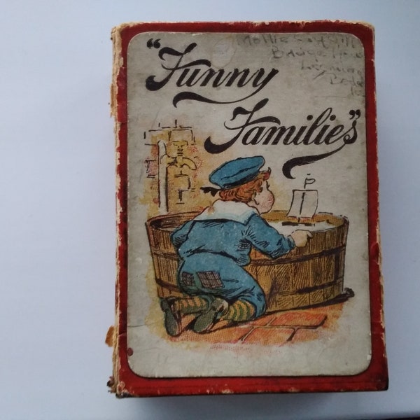 Jeu de cartes Funny Families fabriqué par Woolley & Co, Royaume-Uni, à la fin du XIXe siècle, objet de collection, décoration murale vintage, scrapbooking.