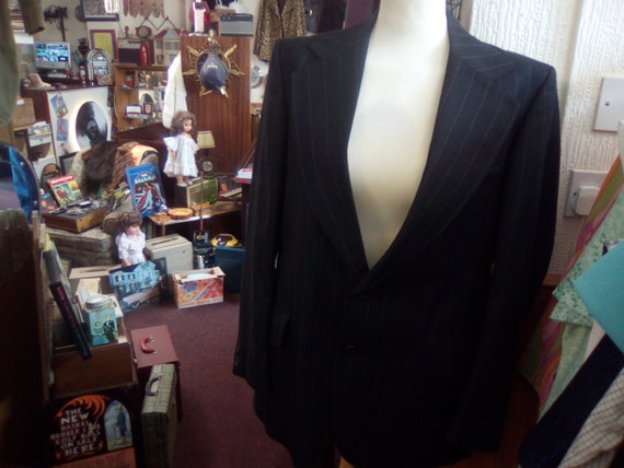 Vintage Men's Jacket, 70s Charcoal Grey Chalk Stri