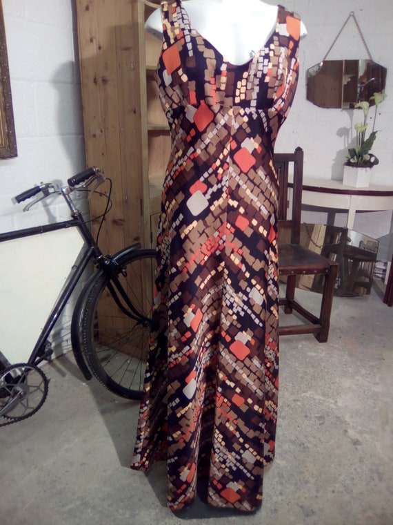 70s Sleeveless Maxi Dress, Multi-Coloured Black B… - image 1