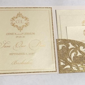 Gold Laser Cut W / Gold Foil Invitation Suite